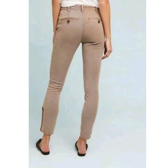 Anthropologie Ona Skinny Leg Utility Pants Cropped Button Ankle Tan Size 27 - Picture 2 of 16